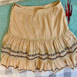 Forever 21 Tan and Green Ruffled Midi Skirt